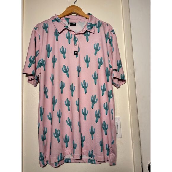 Bad Birdie Golf Polo Men's Size XL Pink Cactus Print Activewear palm springs - Picture 2 of 3